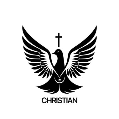 Hristiyan logosu güvercin desenli. Siyah ve beyaz Hıristiyan kutsal ruh sembolü