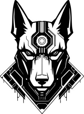 Soyut köpeğin modern katı logo şablonu, kurt kafa. Yazı, poster ya da logo için kurt ya da köpeğin vektör çizimi.