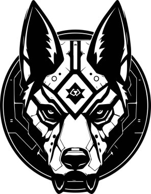 Soyut köpeğin modern katı logo şablonu, kurt kafa. Yazı, poster ya da logo için kurt ya da köpeğin vektör çizimi.