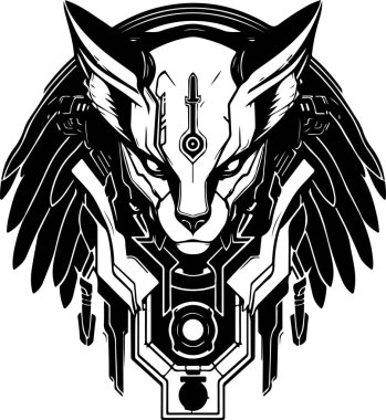 Soyut kedi ya da sfenks kafanın modern katı logo şablonu. Baskı, poster veya logo için kedi veya sfenksin vektör çizimi.