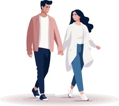 Çiftler çıkmaya, sarılmaya, yürümeye bayılır. Romantik bir ilişki yaşayan, kucaklaşan, buluşma sırasında ayakta duran erkekler ve kadınlar. Düz vektör çizimleri beyaz arkaplanda izole edildi