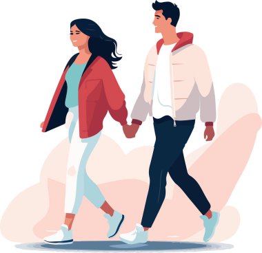 Çiftler çıkmaya, sarılmaya, yürümeye bayılır. Romantik bir ilişki yaşayan, kucaklaşan, buluşma sırasında ayakta duran erkekler ve kadınlar. Düz vektör çizimleri beyaz arkaplanda izole edildi