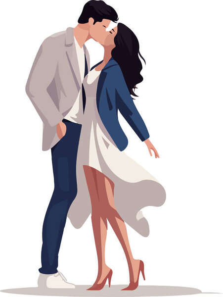Любовные пары встречаются, обнимаются, ходят пешком. Мужчины и женщины в романтических отношениях, обнимаются, стоят во время встречи. Плоские векторные иллюстрации на белом фоне