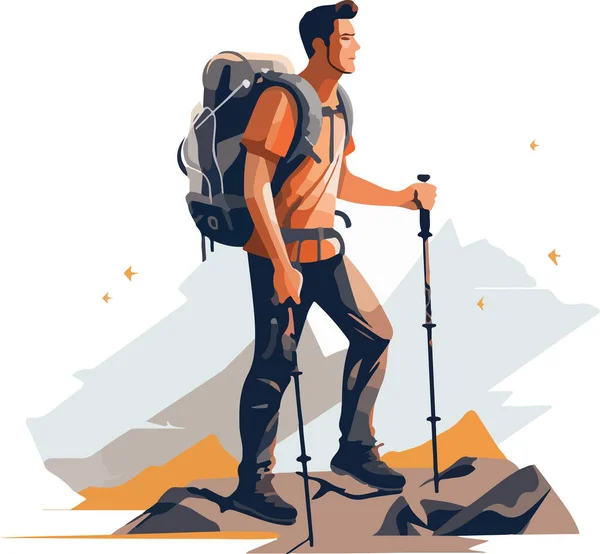 Hiker Person Hiking Trekking Backpack Walking Mountain Forest Outdoor Wilderness Stock Vector