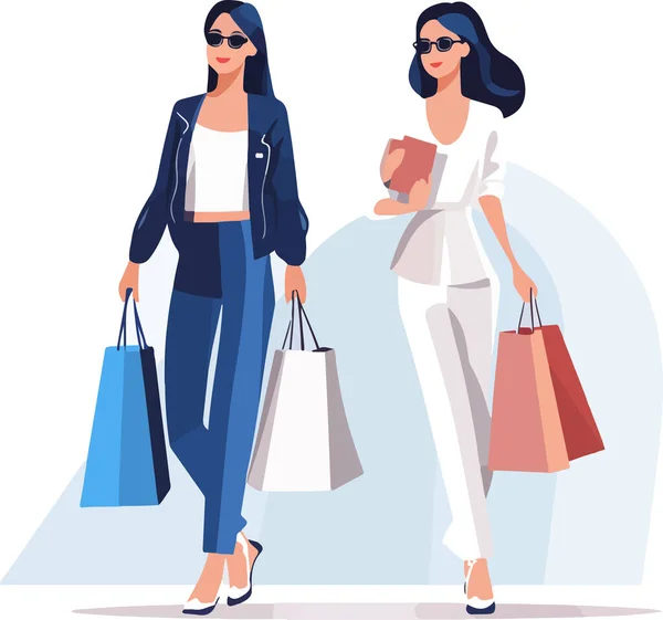 Young Attractive Fashionable Womans Holding Packages Clothes Shopping Isolated Concept Stock Illustration