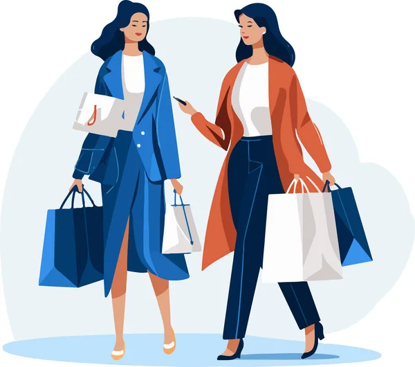 Young Attractive Fashionable Womans Holding Packages Clothes Shopping Isolated Concept Royalty Free Stock Vectors