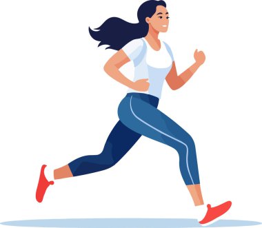 Spor üniformalı güzel bir kızın vektör görüntüleri beyaz arka planda izole edilmiş fitness, spor ve trenlerle meşgul. Kadınlar koşar. Sabah koşusu. koşu