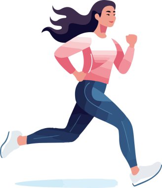 Spor üniformalı güzel bir kızın vektör görüntüleri beyaz arka planda izole edilmiş fitness, spor ve trenlerle meşgul. Kadınlar koşar. Sabah koşusu. koşu