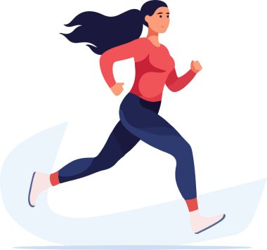 Spor üniformalı güzel bir kızın vektör görüntüleri beyaz arka planda izole edilmiş fitness, spor ve trenlerle meşgul. Kadınlar koşar. Sabah koşusu. koşu