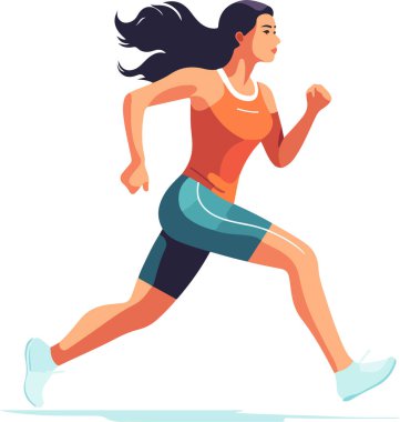 Spor üniformalı güzel bir kızın vektör görüntüleri beyaz arka planda izole edilmiş fitness, spor ve trenlerle meşgul. Kadınlar koşar. Sabah koşusu. koşu