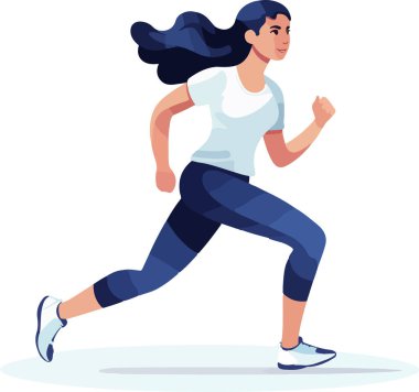 Spor üniformalı güzel bir kızın vektör görüntüleri beyaz arka planda izole edilmiş fitness, spor ve trenlerle meşgul. Kadınlar koşar. Sabah koşusu. koşu