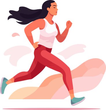 Spor üniformalı güzel bir kızın vektör görüntüleri beyaz arka planda izole edilmiş fitness, spor ve trenlerle meşgul. Kadınlar koşar. Sabah koşusu. koşu