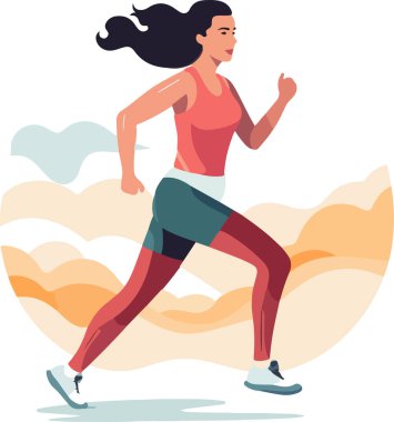 Spor üniformalı güzel bir kızın vektör görüntüleri beyaz arka planda izole edilmiş fitness, spor ve trenlerle meşgul. Kadınlar koşar. Sabah koşusu. koşu