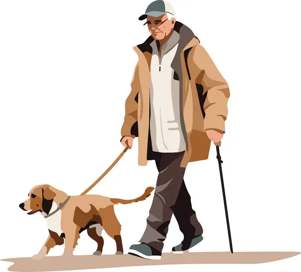 Old Man Walking His Cute Dog Happy Pet Owner Adorable Royalty Free Stock Vectors