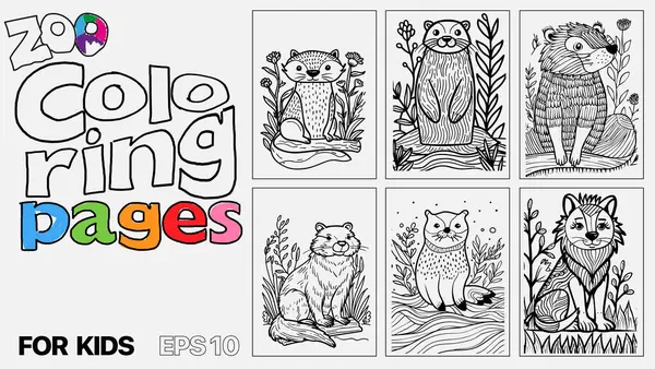 Een Set Van Zes Kattenkleurplaten Voor Kinderen Pagina Zijn Voorzien Stockvector