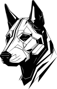 Robot kafalı bir köpek. Siber köpek kafası logo şablonu.