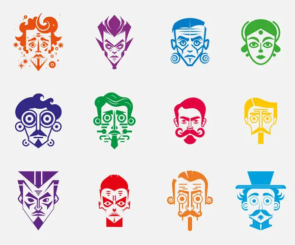 Een Set Gezichten Avatars Met Verschillende Kleuren Stijlen Gezichten Zijn Vectorbeelden