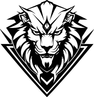 Yüzünde tehditkar bir ifade olan bir sfenks kedisi. Kedi elmas bir şekille çevrilidir.