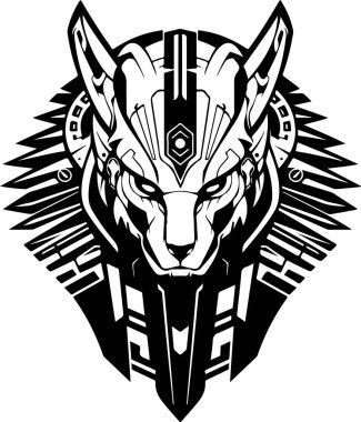 Yüzünde tehditkar bir ifade olan bir sfenks kedisi. Kedi elmas bir şekille çevrilidir.