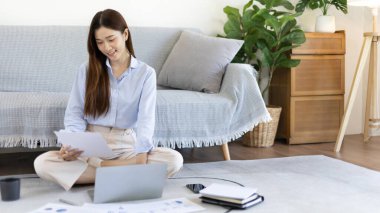 Work from home, College student is analyzing data or doing homework assignments in her house, Use your laptop to search for information and educate yourself at home, Stay home, Internet learning.