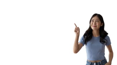 Asian woman pointing finger inviting click here, It is recommended to follow this direction or click on this link, Space for promotion here, Register or apply for membership, Click here.