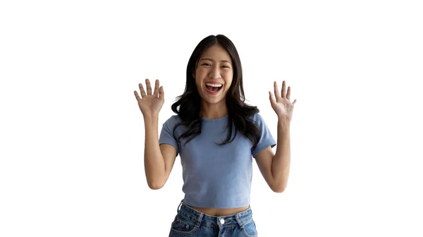 Femme Asiatique Agissant Choqué Surpris Isolé Sur Fond Blanc Regardant — Photo