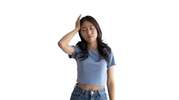 Young Asian Woman Thinking Hard Planning Something Overthinking Worrying Have — Stock Photo, Image