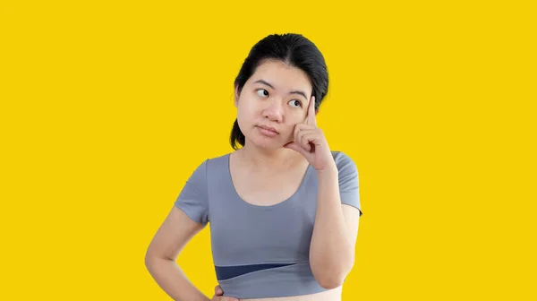 Young Asian Woman Thinking Hard Planning Something Overthinking Worrying Have — Photo