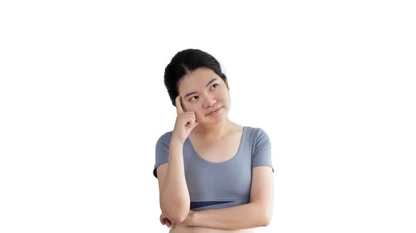 Young Asian Woman Thinking Hard Planning Something Overthinking Worrying Have — Stockfoto