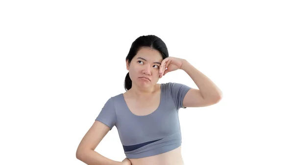 Young Asian Woman Thinking Hard Planning Something Overthinking Worrying Have — Stock Photo, Image
