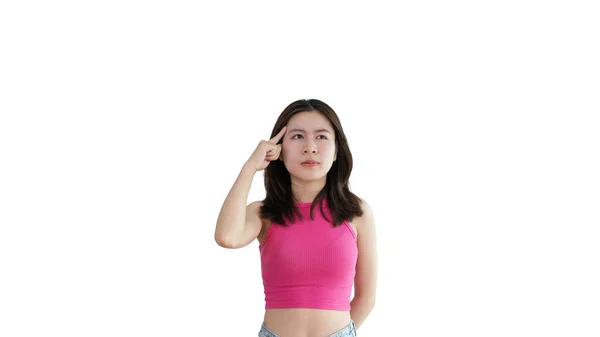 Young Asian Woman Thinking Hard Planning Something Overthinking Worrying Have — Foto Stock