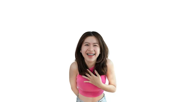 Mladá Asijská Žena Nosí Sluchátka Sledující Zábavný Film Mobilním Telefonu — Stock fotografie