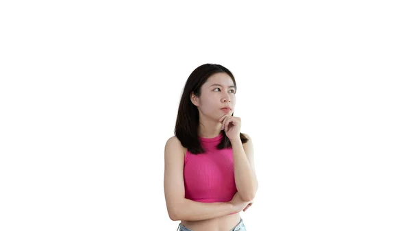 Young Asian Woman Thinking Hard Planning Something Overthinking Worrying Have — Fotografia de Stock