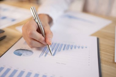 Asyalı iş kadınları grafikleri, mali istatistikleri ve özel ofislerdeki kurumsal getirileri, piyasa araştırma raporlarını ve gelir istatistiklerini, Mali ve Muhasebe kavramını analiz ediyorlar..