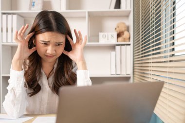 Young woman stressed or worried about doing a wrong job, Despair or disappointment, Sad feeling, Suffering, Desperate, Hopeless, Fail, disastrous, bankrupt, Scared, panicky, Failure of life.