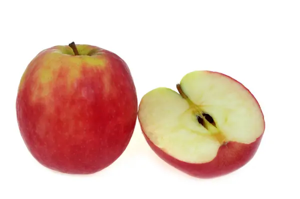 Polovina Jablko Celé Jablko Zblízka Bílém Pozadí — Stock fotografie