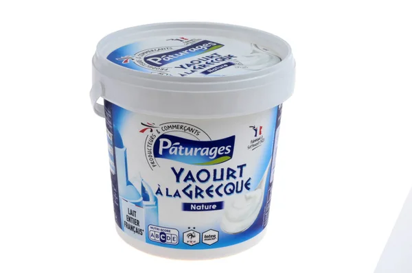 Pot Paturage Brand Greek Yogurt Close White Background — Stock Photo, Image