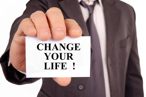 Man Holding Card Says Change Your Life — Stock Photo, Image