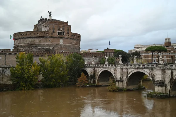 Bridge Och Castel Sant Angelo Rom Med Floden Tiber — Stockfoto