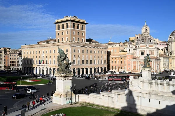 Piazza Venezia Rom Med Santa Maria Loreto Kyrkan Höjden — Stockfoto