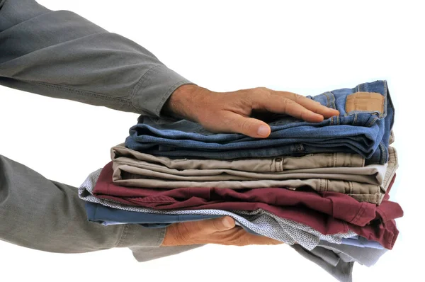 Hromada Prádla Ruce Bílém Pozadí — Stock fotografie