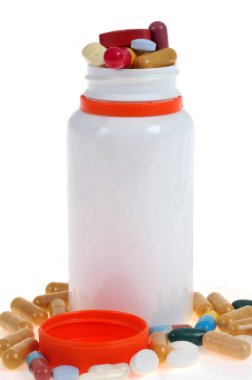 Medicine bottle for recycling close up on white background 