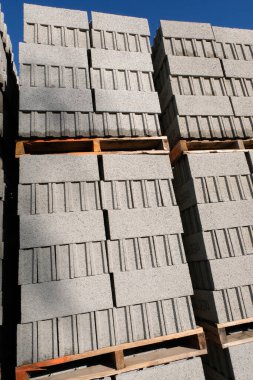 Concrete blocks on pallets close-up