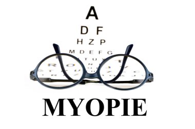 French myopia concept with blurred Monoyer eye chart and glasses clipart