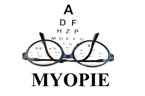 stock image French myopia concept with blurred Monoyer eye chart and glasses