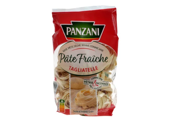 stock image Bag of Panzani brand tagliatelle close-up on white background