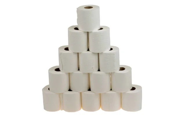 Пирамида Рулонов Туалетной Бумаги Белом Фоне — стоковое фото