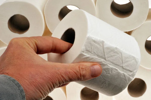 Roll Toilet Paper Hand Background Toilet Paper Rolls — Stock Photo, Image