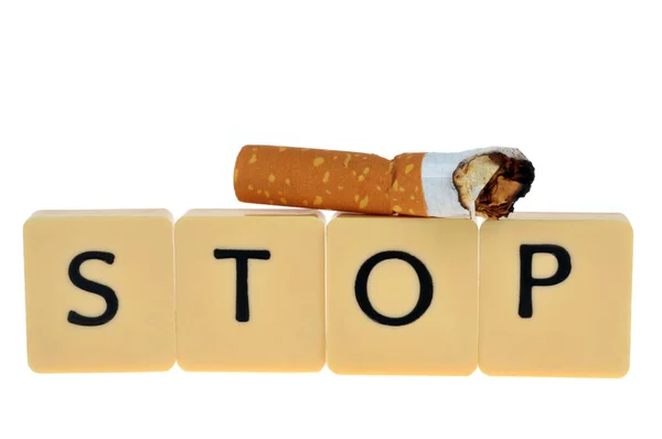 Quit Smoking Concept Alphabet Letters Cigarette Butt White Background — Stok fotoğraf