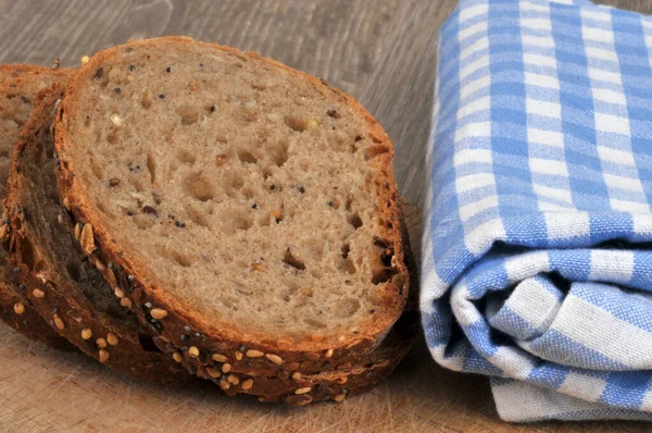 Slices Seeded Bread Napkin Close — Stock Photo, Image